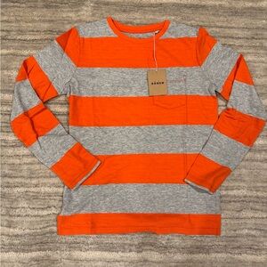 Boden Kids Orange and Gray Striped Everyday Long Sleeve T-Shirt. Size 11-12.